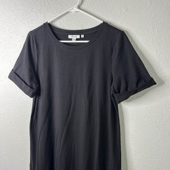 Chico’s Tiered T-Shirt Dress Black Size 1 Medium Knit Woven Contrast Hem - Picture 3 of 7